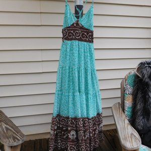 IXE Summer Dress Brown Teal Size 8 Stunning
